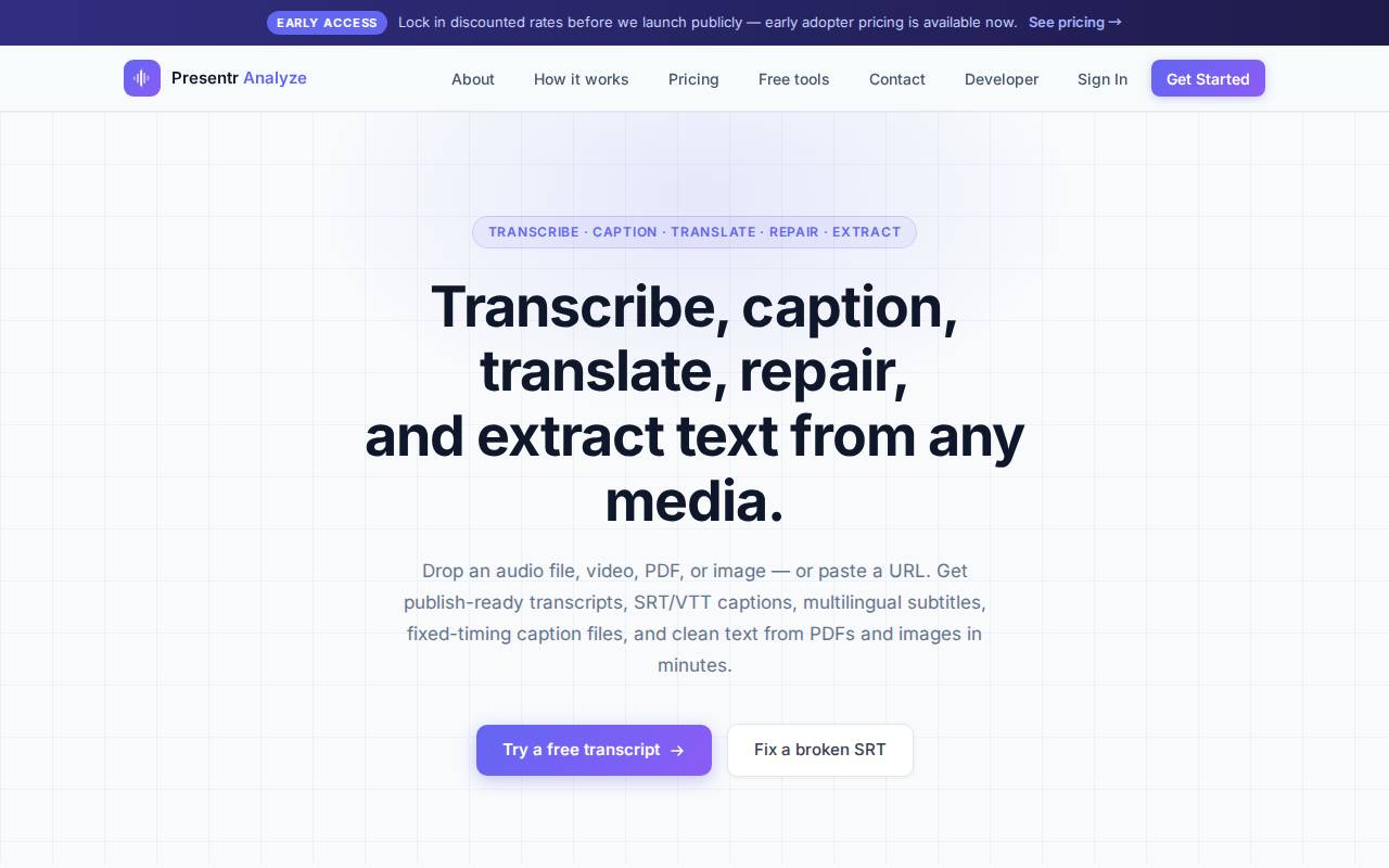 Presentr Analyze – Transcribe, caption, translate, repair, and extract text from media.