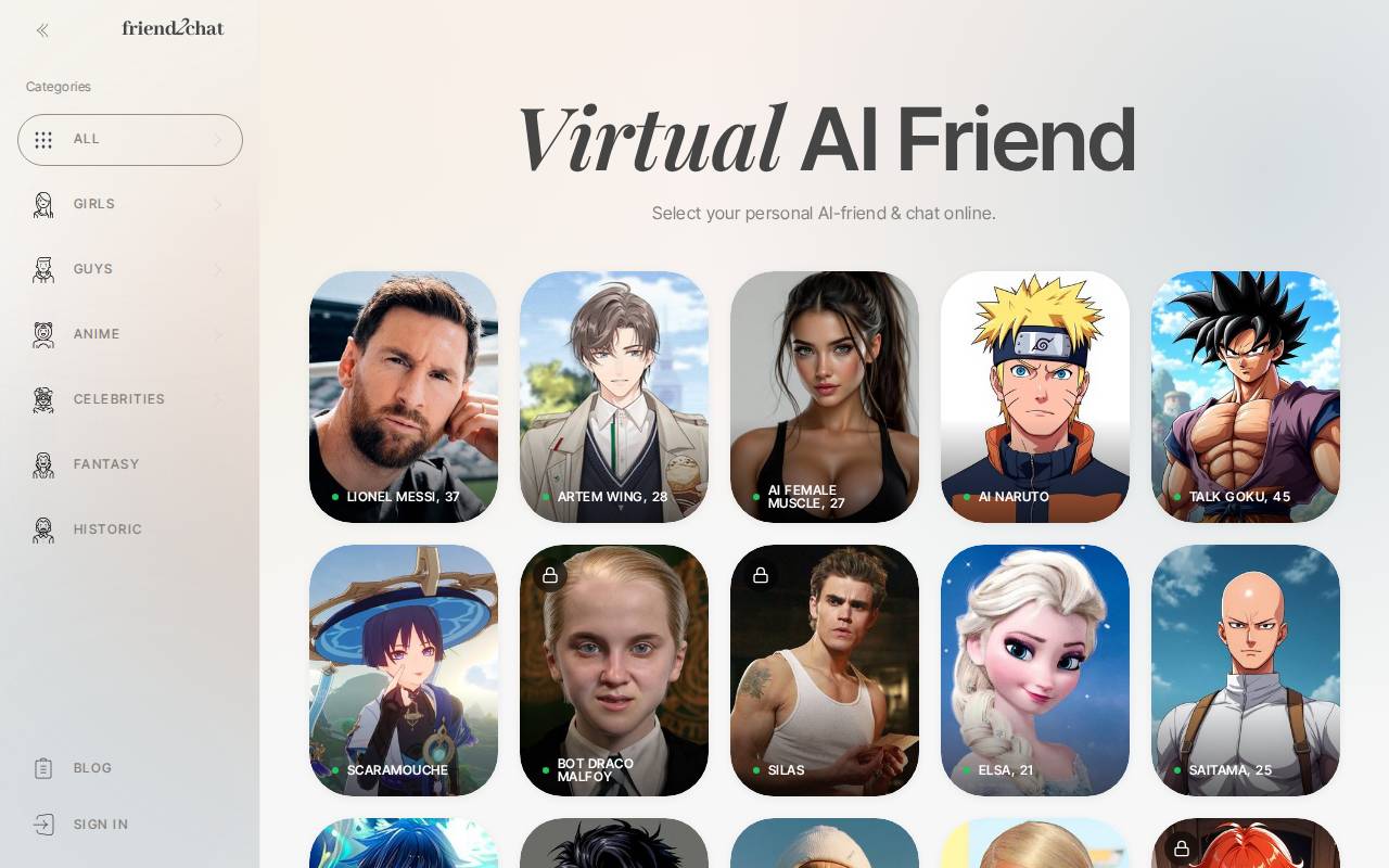 Friend2Chat – A free AI chat tool for instant virtual companions