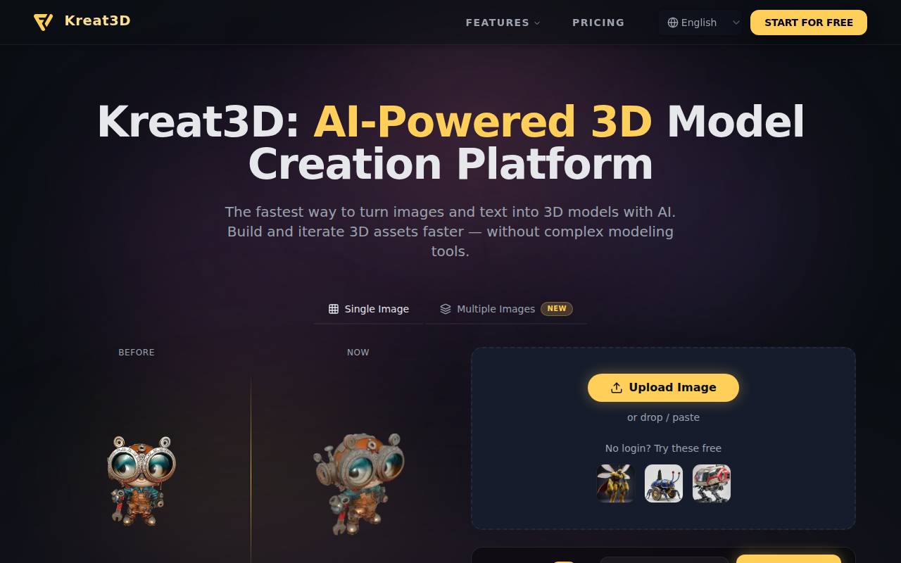 Kreat3D – A fast AI-powered 3D model tool for image & text
