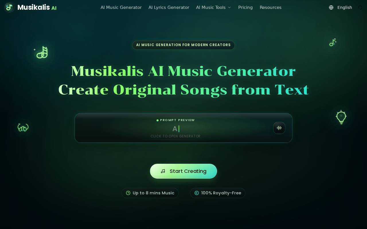 Musikalis AI Music Generator – A text-to-music tool for creating songs from prompts.