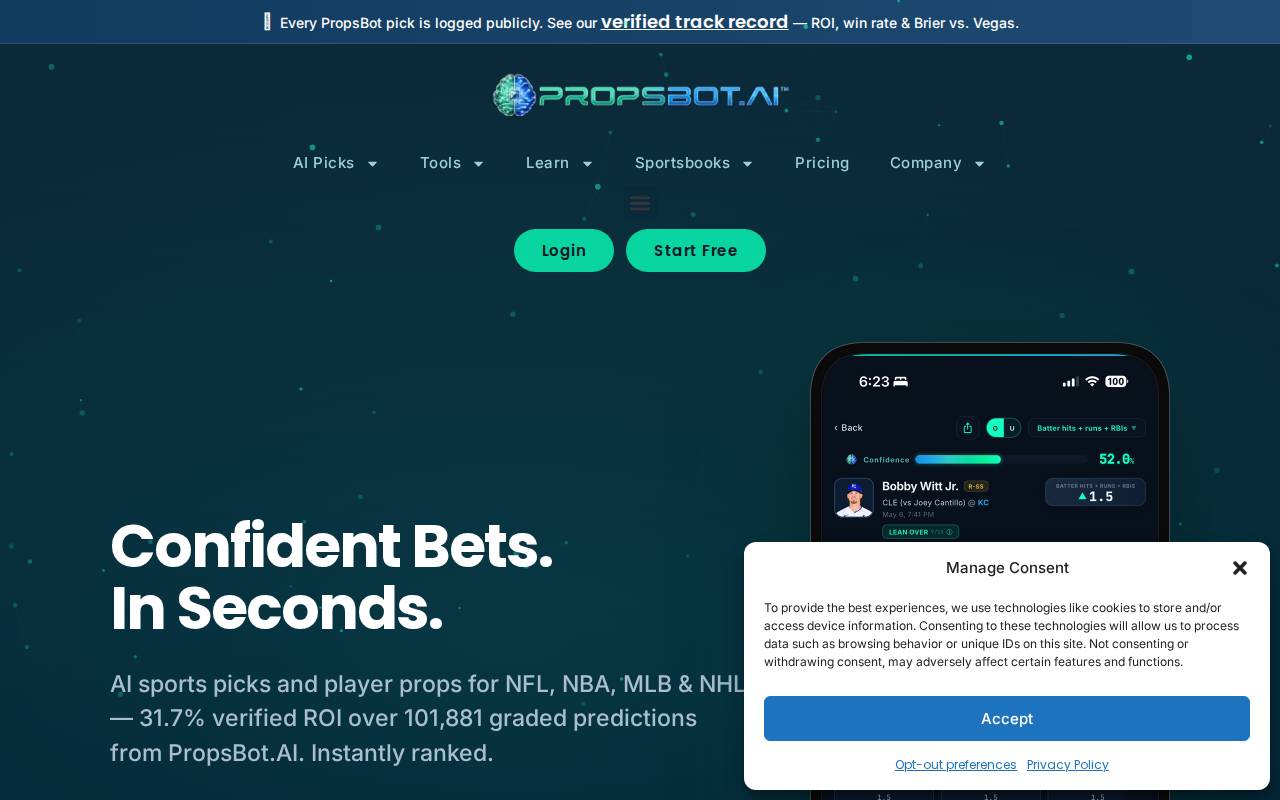 PropsBot AI Sports Betting – A AI-powered player props betting tool