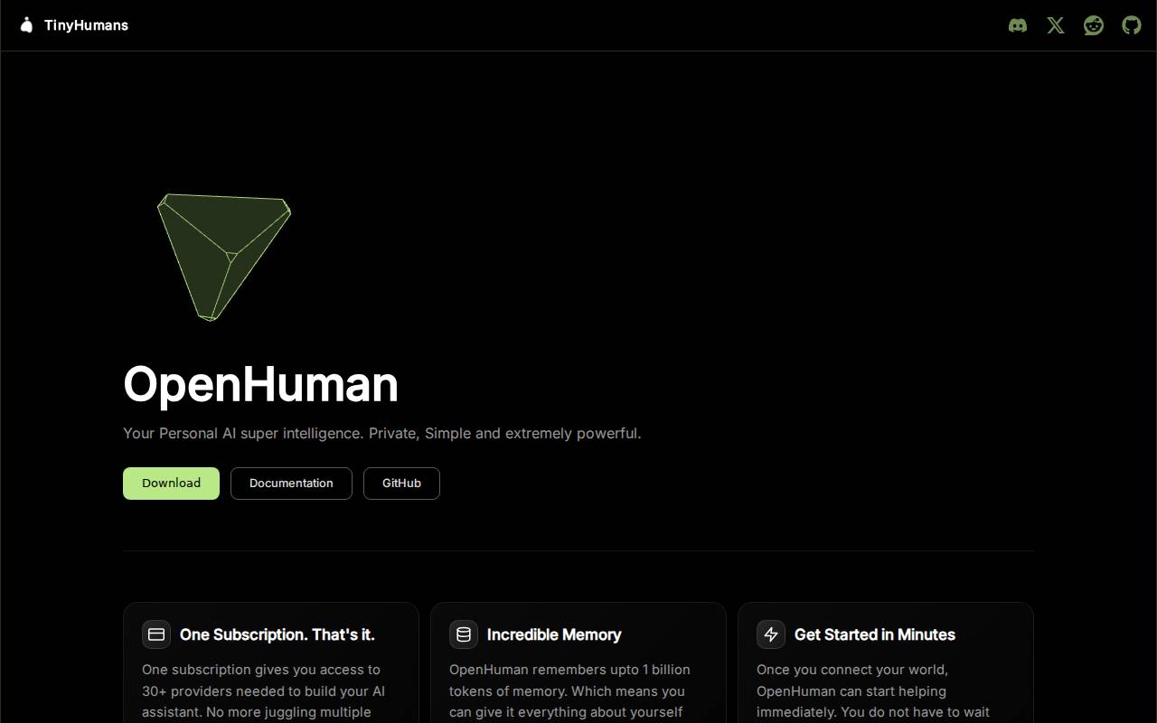 OpenHuman – A OpenHuman private, simple AI superintelligence tool