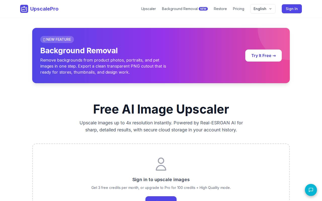 UpscalePro – A free AI image upscaler tool for 2x to 4x scaling