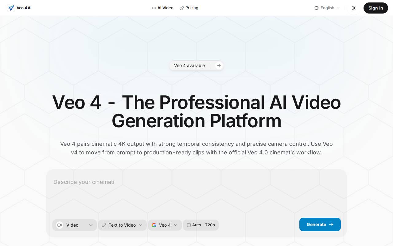 Veo 4 AI Video Generator – A cinematic AI video generator tool