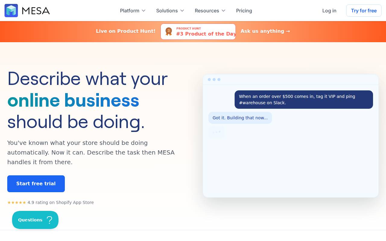 MESA Shopify Automation – A Shopify automation tool that builds workflows fast