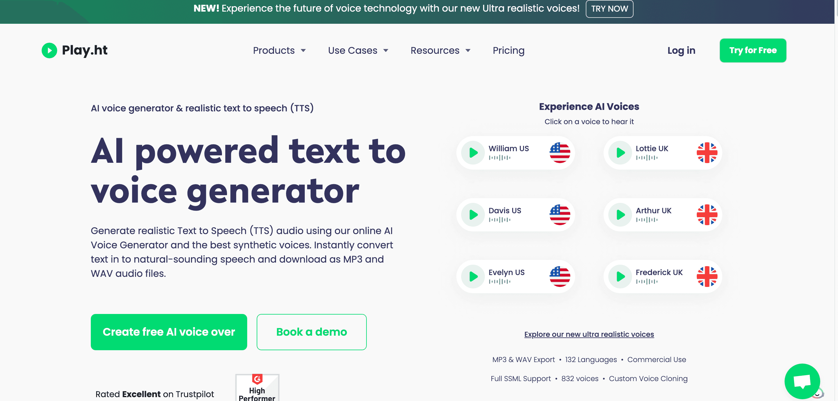 5 Best Free AI Voice Generators in 2026 - Play.ht - AI Voice Over Generator & Realistic Text-to-Speech