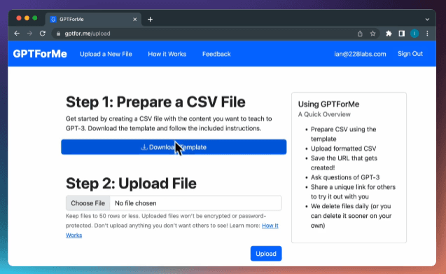 GPTForMe – Upload your own content and then ask questions of it