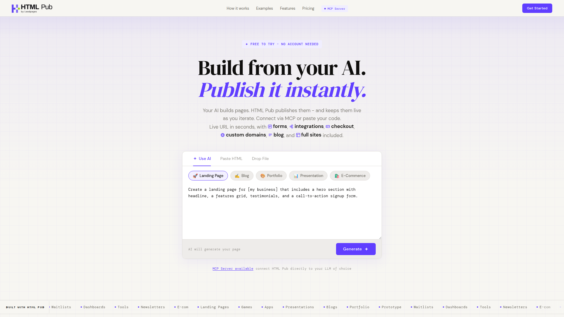 HTML Pub – A fast AI-powered page builder tool