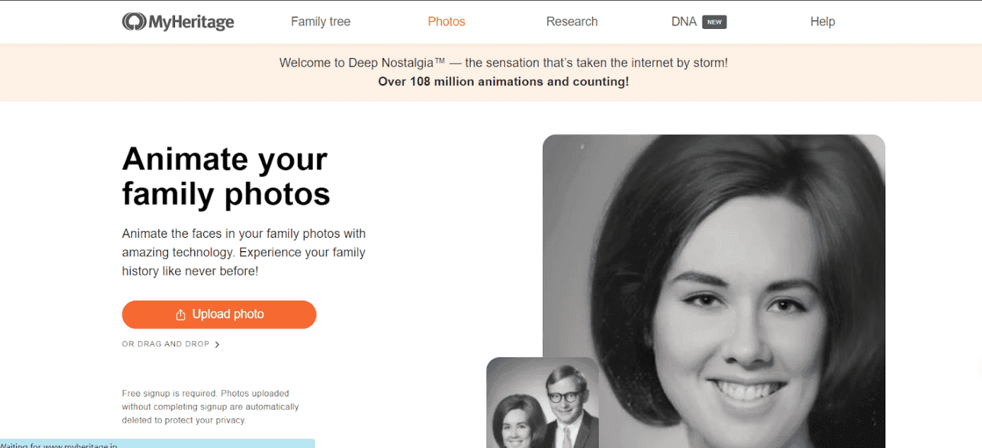 MyHeritage Deep Nostalgia™ – Deep learning technology to animate the faces in still family photos