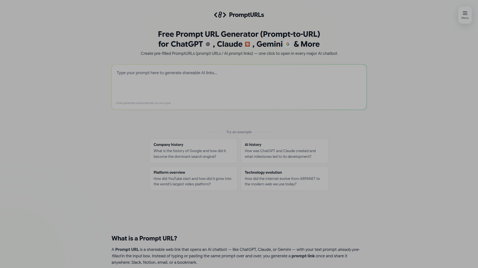 PromptURLs – A free prompt-to-URL generator tool