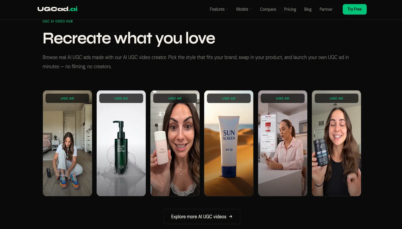 UGCad AI – AI UGC video ad Generator which Turn a URL, prompt, or template into a ready video ads and 300+ avatars, AI Twin, Ad Clone which requires No filming and also no editing skills needed.